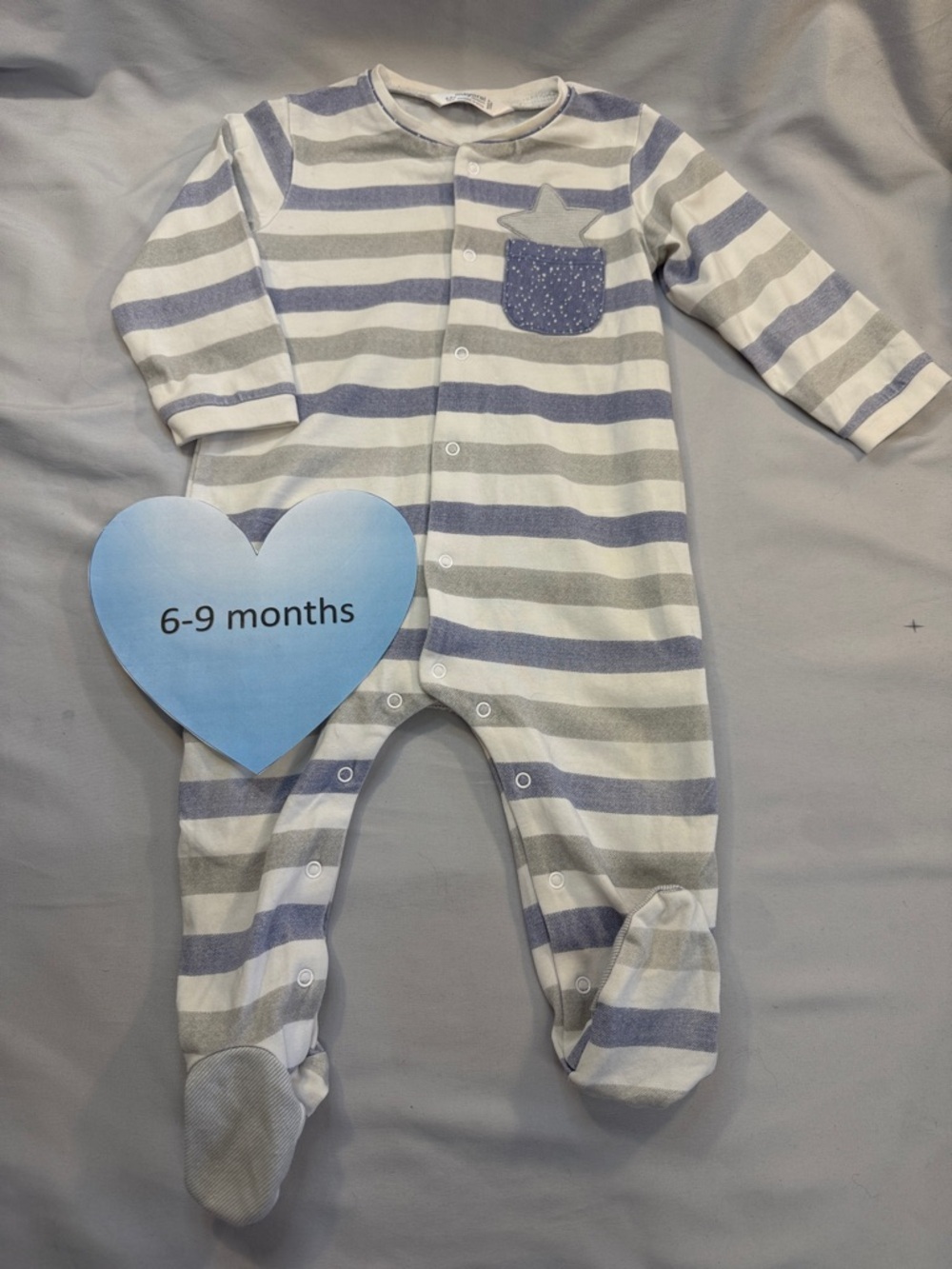 Mayoral Striped Gray & Blue Footed One-Piece